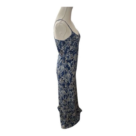 Rampage Blue Floral Sleeveless Shift Maxi Dress Size M Spaghetti Strap Tie-Back - Picture 5 of 9